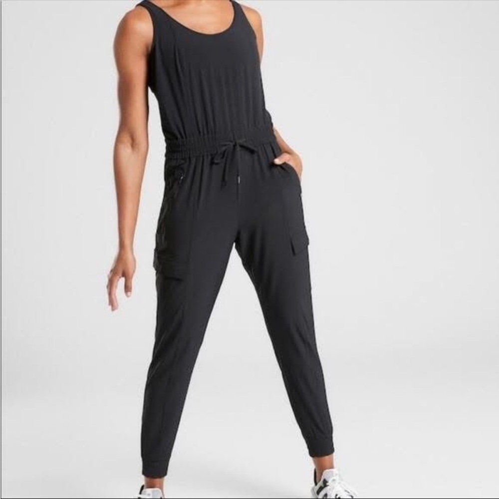 Athleta Black Sleeveless Jumpsuit with Drawstring Waist